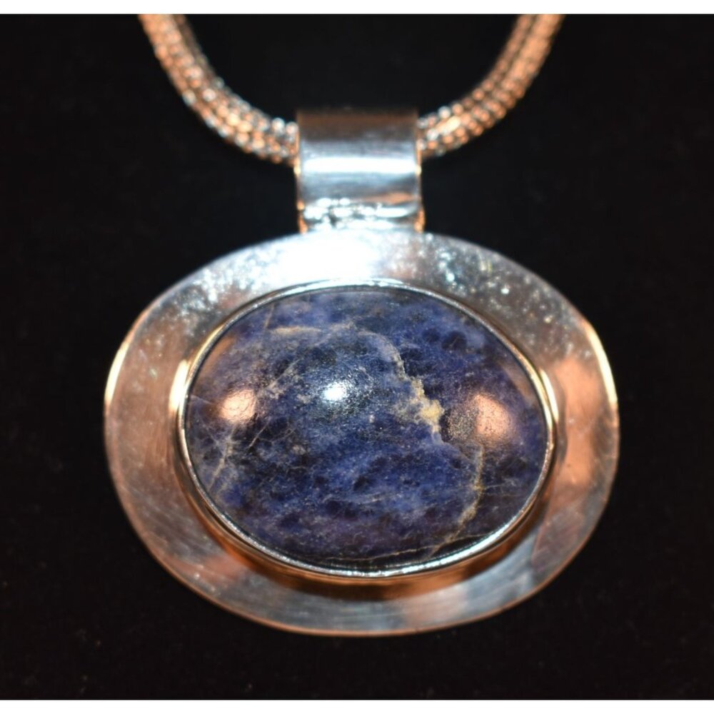 Sterling Silver Balinese Foxtail 18" Necklace Large Oval Sodalite